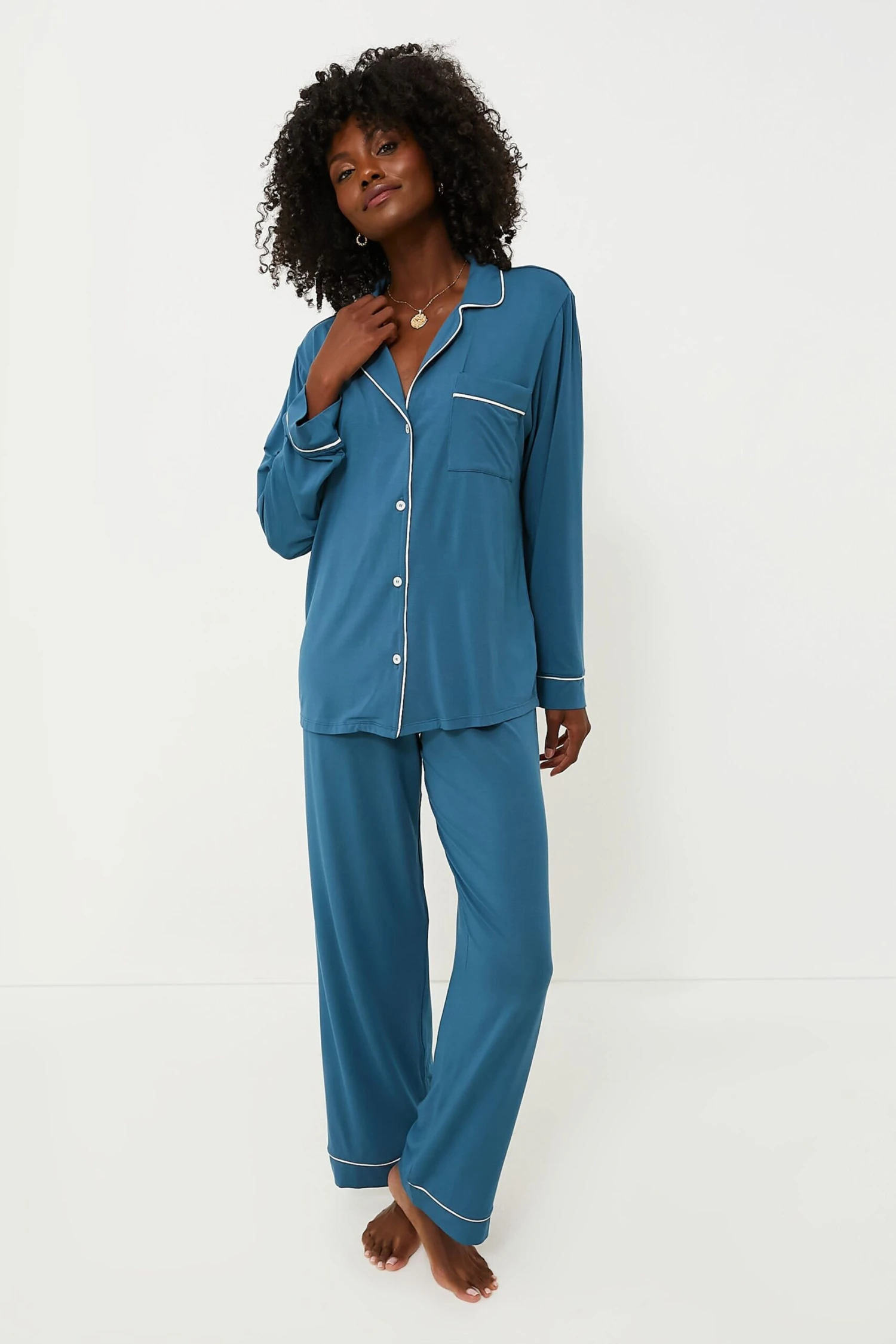 Eberjey Heritage Blue Gisele Long PJ Set 1 Eberjey Heritage Blue Gisele Long PJ Set