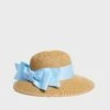 Exclusive Blue Packable Wide Bow Sunhat