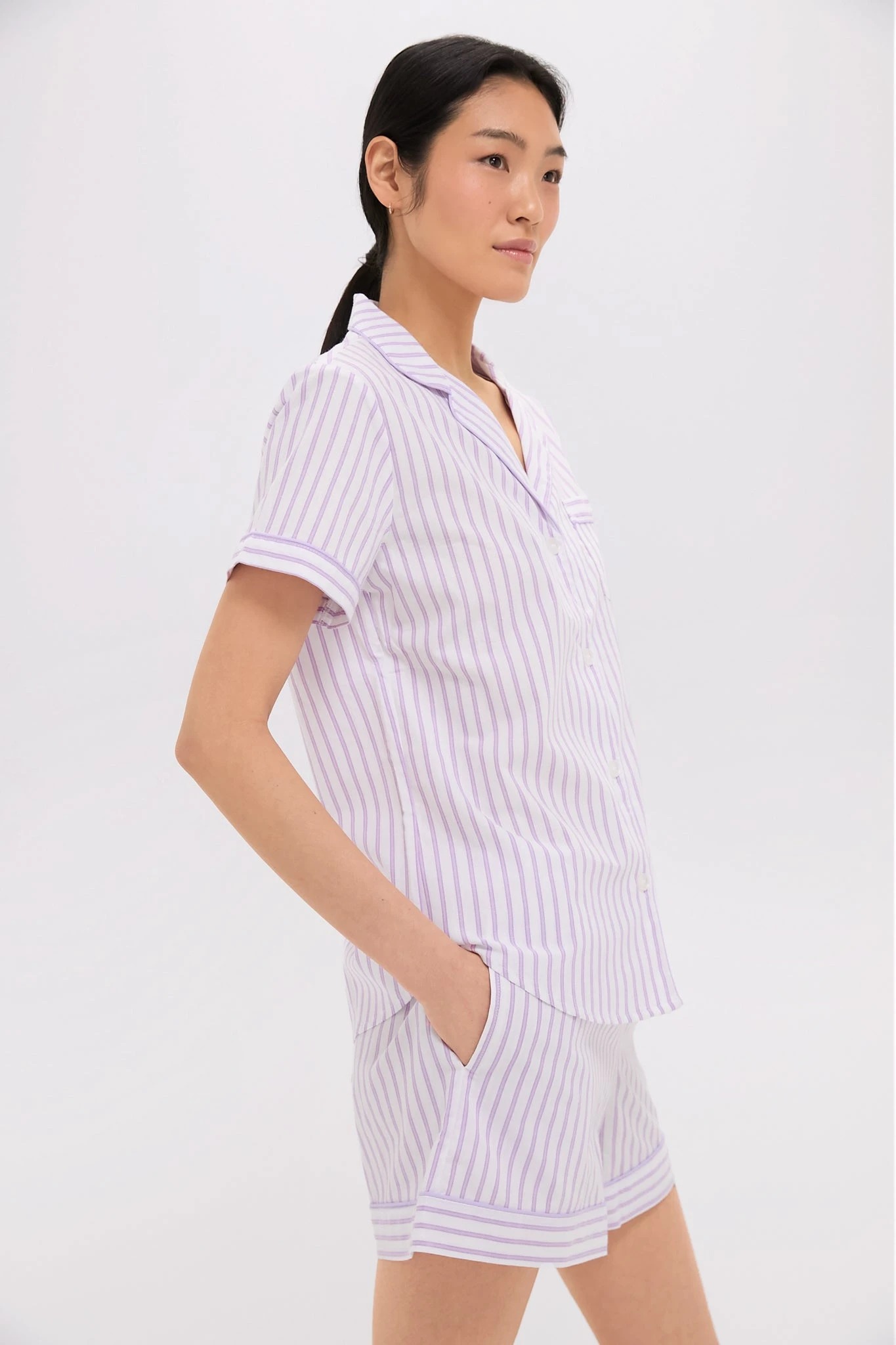 Women's Lavender French Ticking Short Set 3 Women's Lavender French Ticking Short Set - Image 3