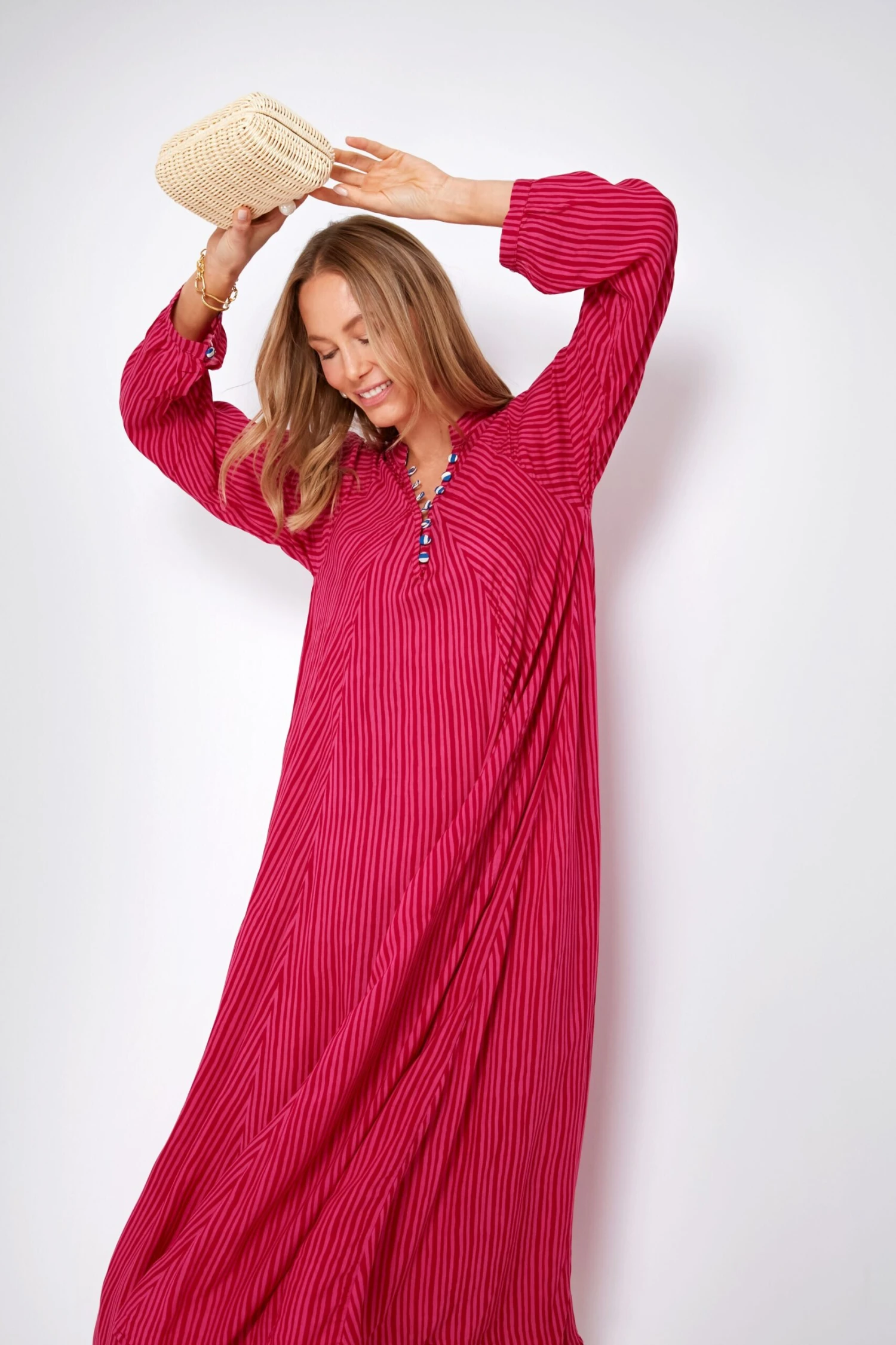 Fuchsia Painted Stripe Fiore Maxi 5 Fuchsia Painted Stripe Fiore Maxi - Image 5