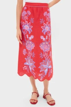 Farm Rio Porcelain Garden Red Midi Skirt