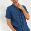 Indigo Basketweave Short Sleeve Palma Linen Shirt
