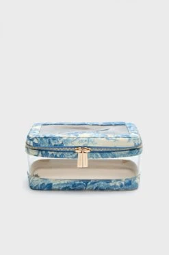 Misty Blue Toile PVC Small Vanity Case