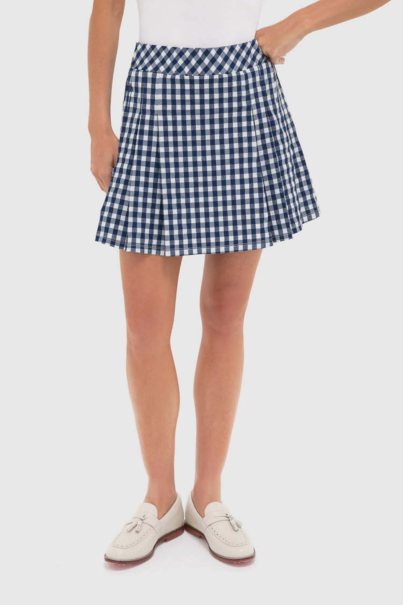 Navy Gingham 16 Inch Performance Seersucker Park Golf Skirt 1 Navy Gingham 16 Inch Performance Seersucker Park Golf Skirt