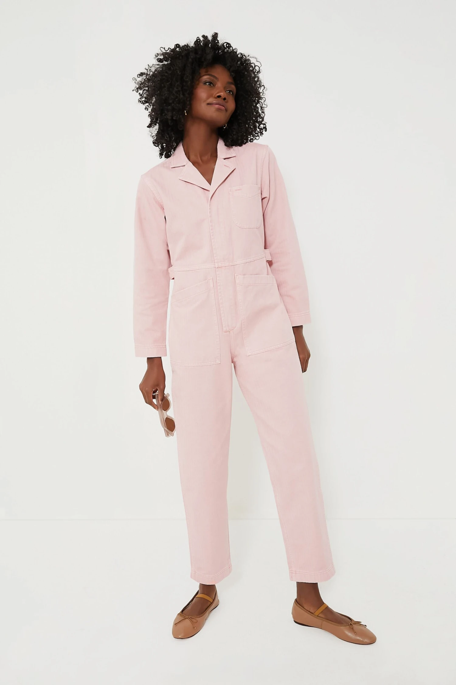 Blush Pink Herringbone Standard Zip Jumpsuit 1 Blush Pink Herringbone Standard Zip Jumpsuit