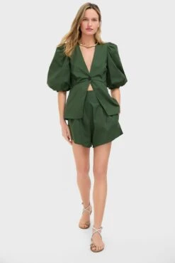 Green Solid Pleated Shorts -Loeffler Randall Store utuP830XN2udzRigkEaxev9fHVc8GiBV 1