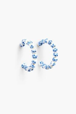 Blue Bead Hoop Earrings