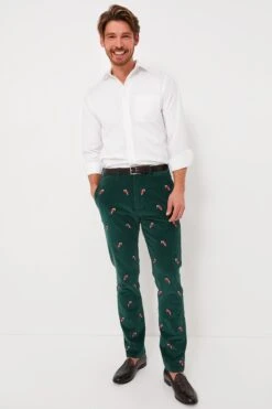 Hunter Green Candy Cane Embroidered Corduroy Pants (34" Inseam) -Loeffler Randall Store w88W9mxik3CoFwc5y6nkgmuEJGxO7XzJ 1