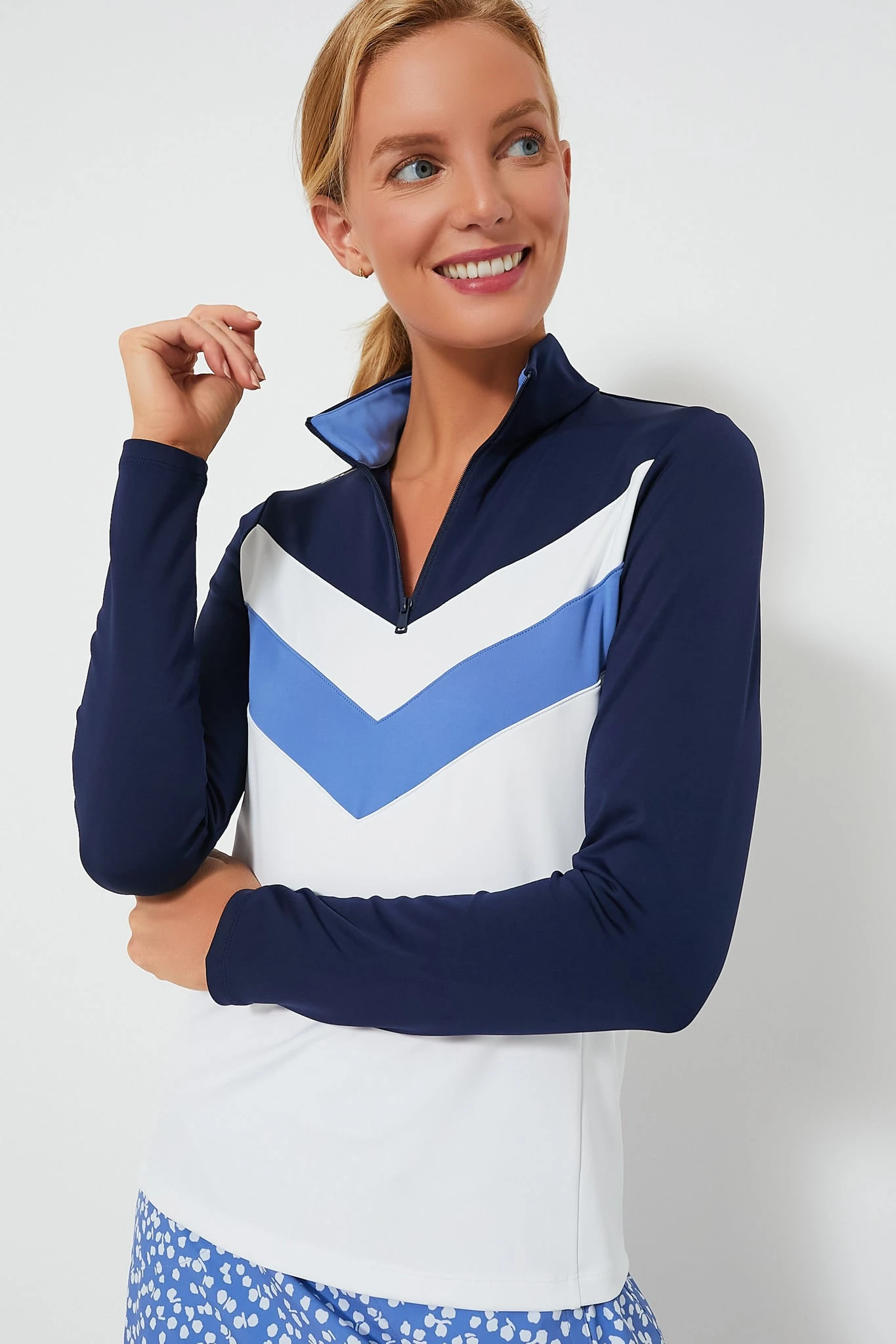 White Multi Long Sleeve Power Stretch Quarter Zip Pullover 1 White Multi Long Sleeve Power Stretch Quarter Zip Pullover