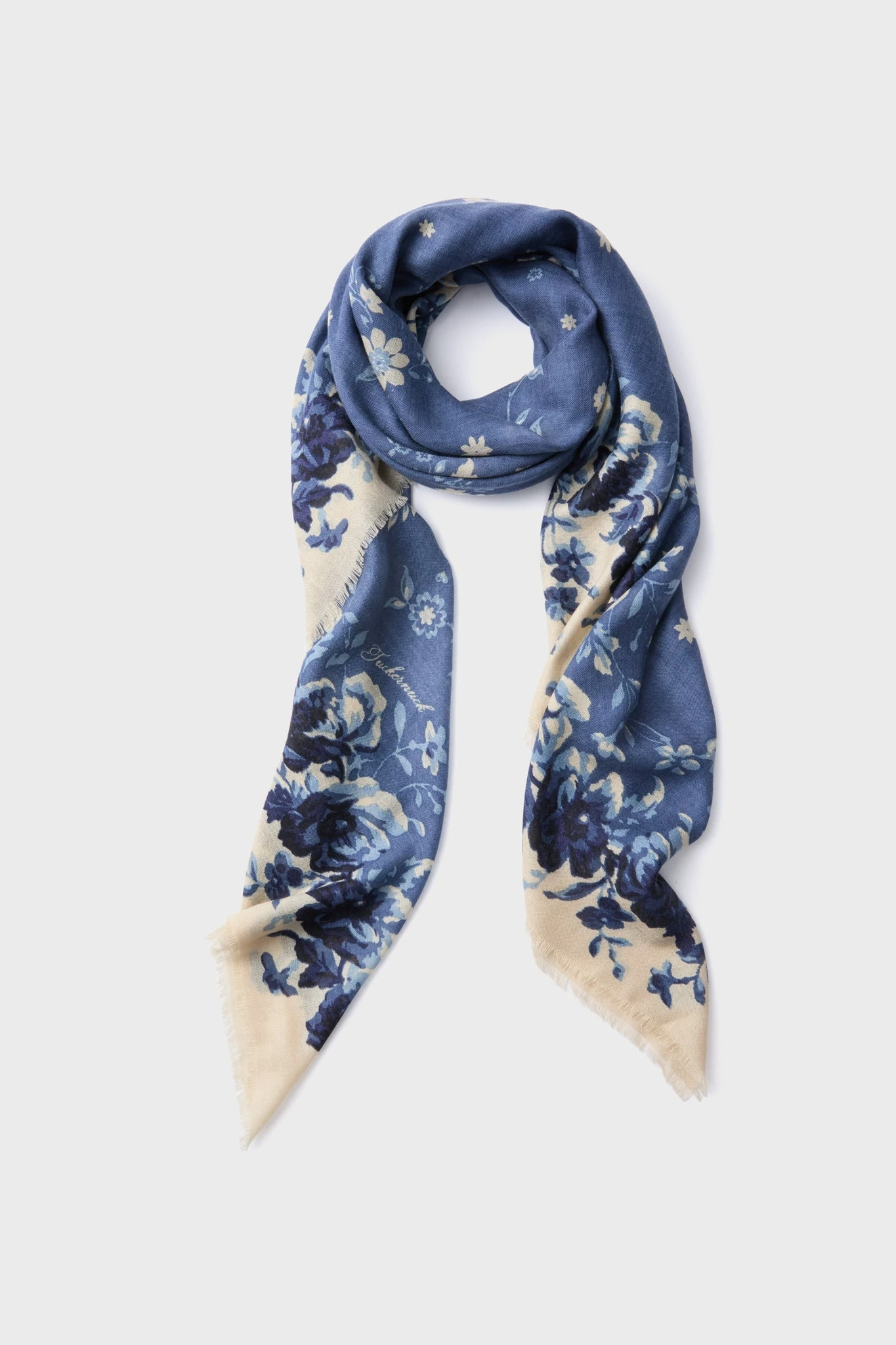 Slate Blue Fading Floral Silk Cashmere Blend Large Scarf 1 Slate Blue Fading Floral Silk Cashmere Blend Large Scarf
