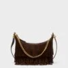 Veronica Beard Espresso Small Suede Fringe Fortune Hobo Bag