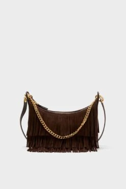 Veronica Beard Espresso Small Suede Fringe Fortune Hobo Bag