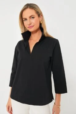 Black Margot Stand Collar Blouse