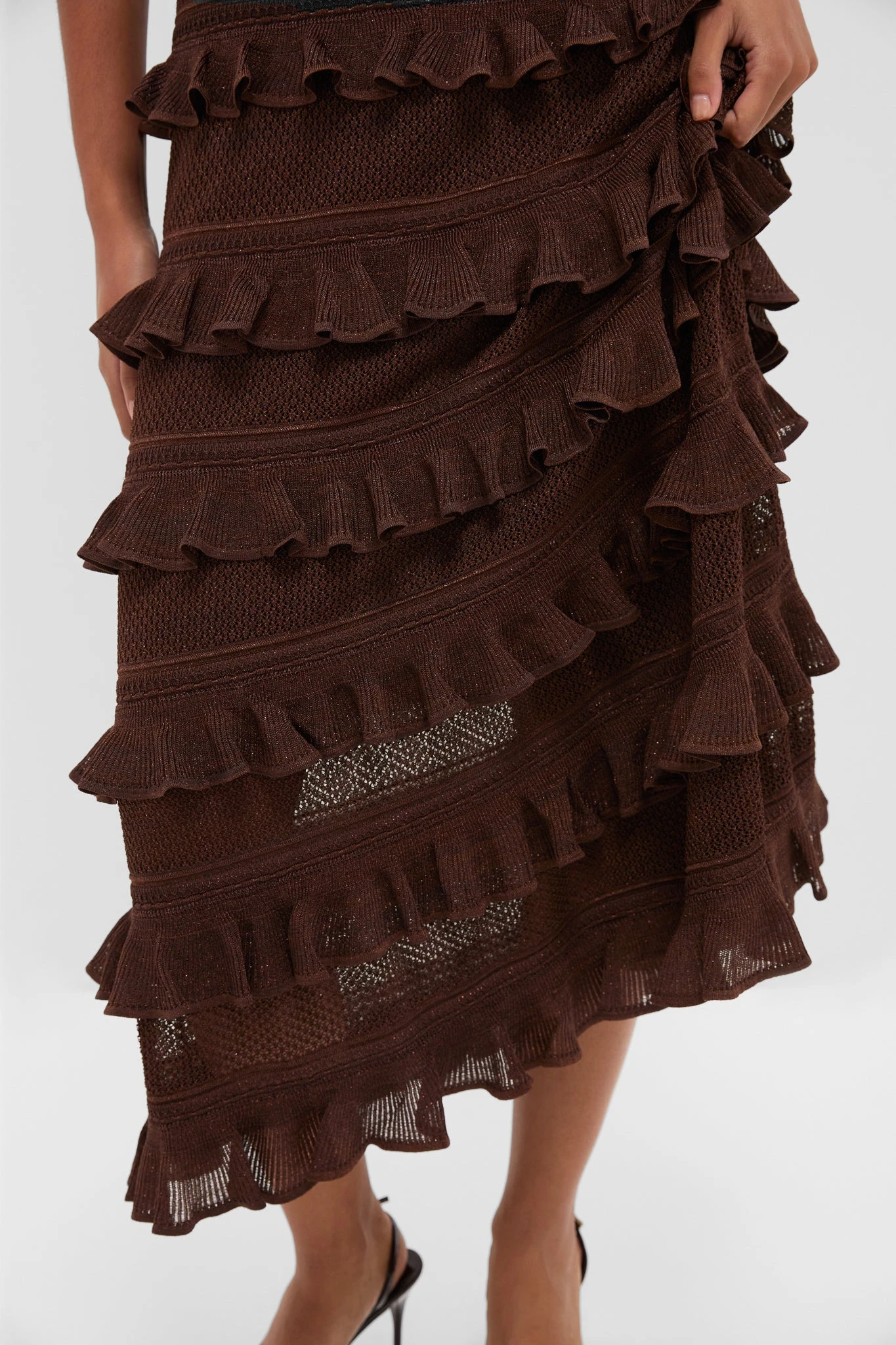 Zimmermann Metallic Chocolate Hypnotic Lace Frill Midi Dress 6 Zimmermann Metallic Chocolate Hypnotic Lace Frill Midi Dress - Image 6