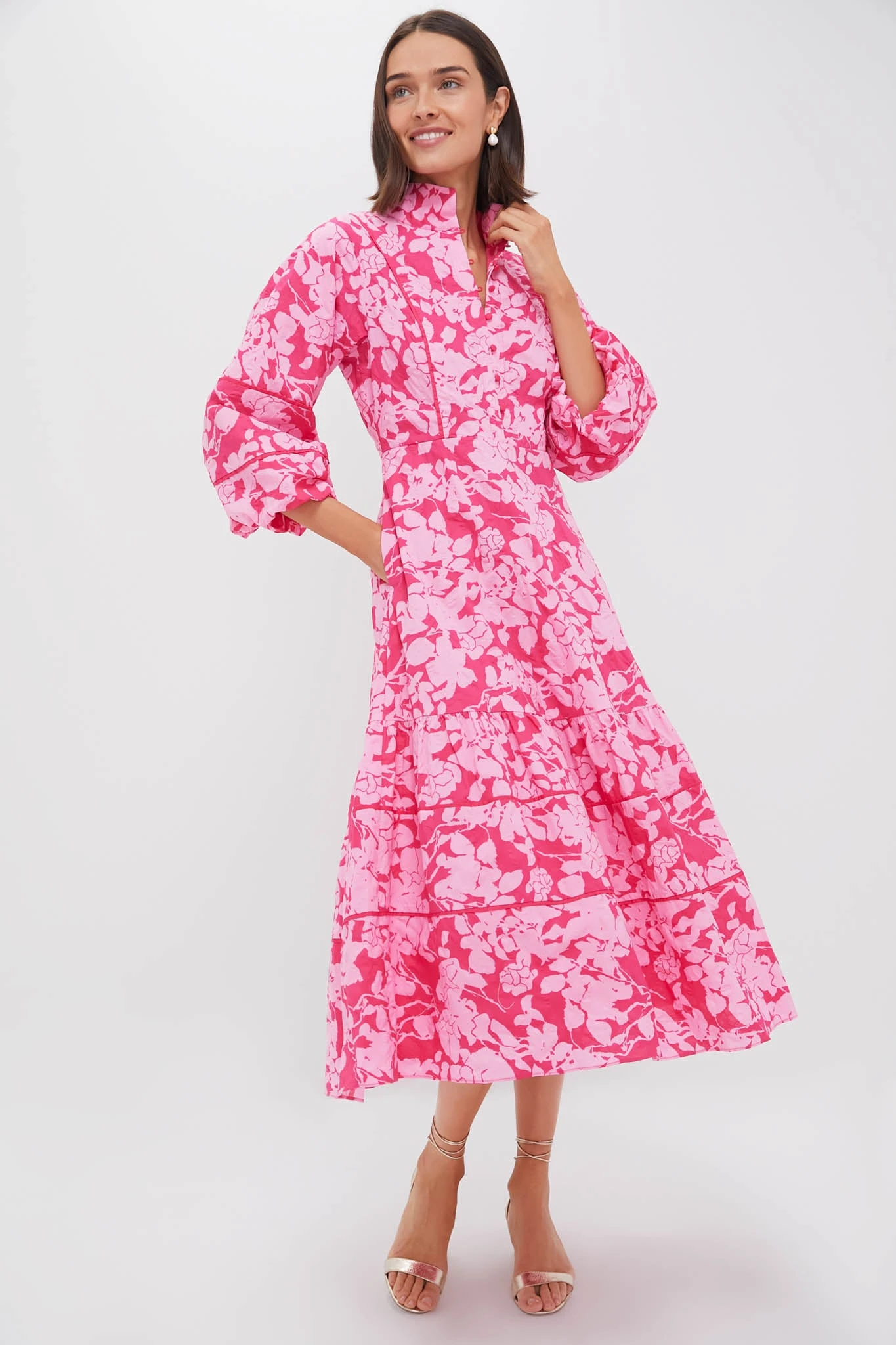 Pink Textured Floral Hillsborough Midi Dress 1 Pink Textured Floral Hillsborough Midi Dress