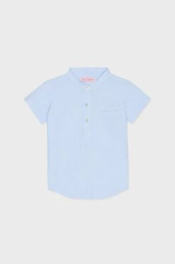 Blue Stripe Arcos Linen Mix Short Sleeve Shirt